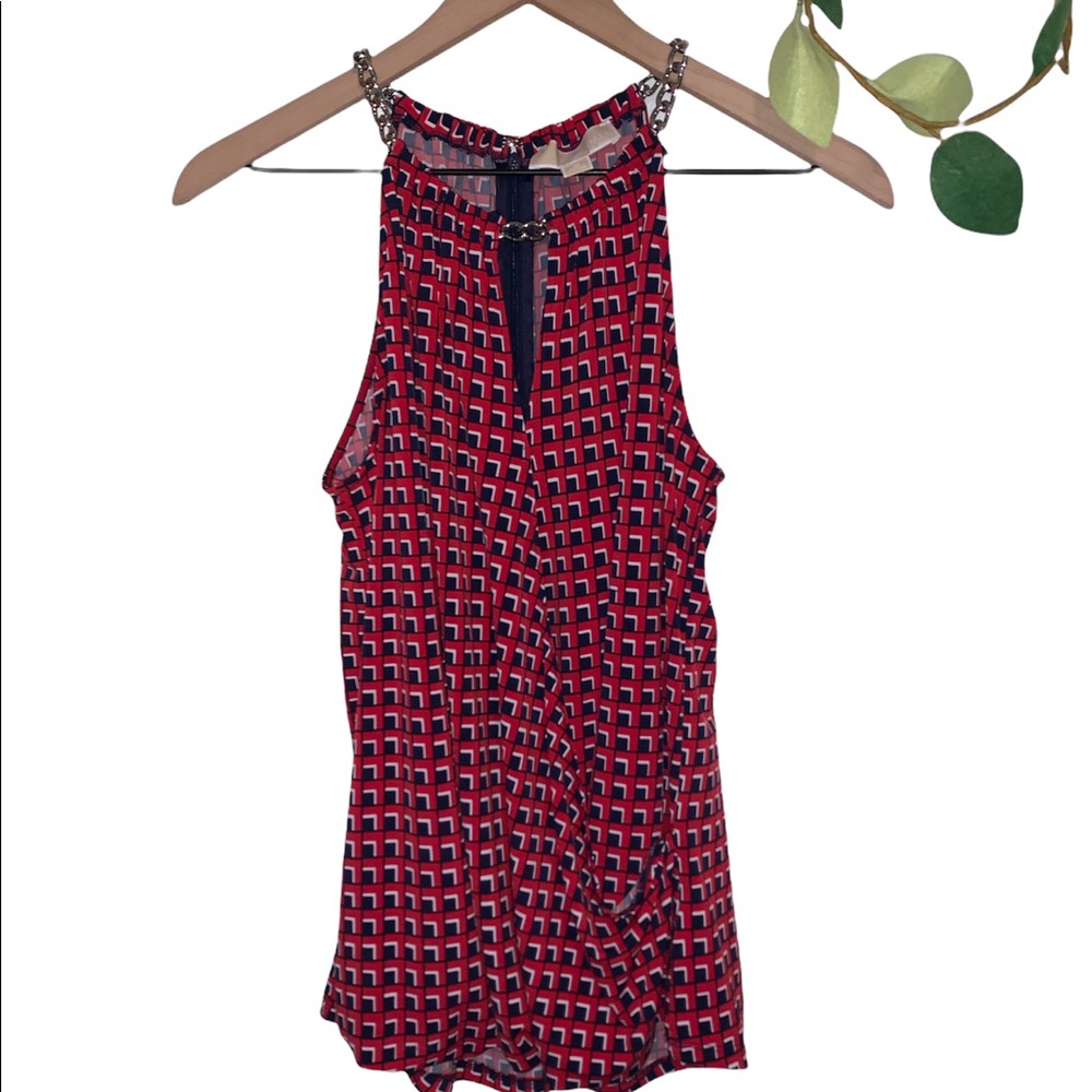 Michael Michael Kors Chain Link Neckline Sleeveless Geometric Patterned Top